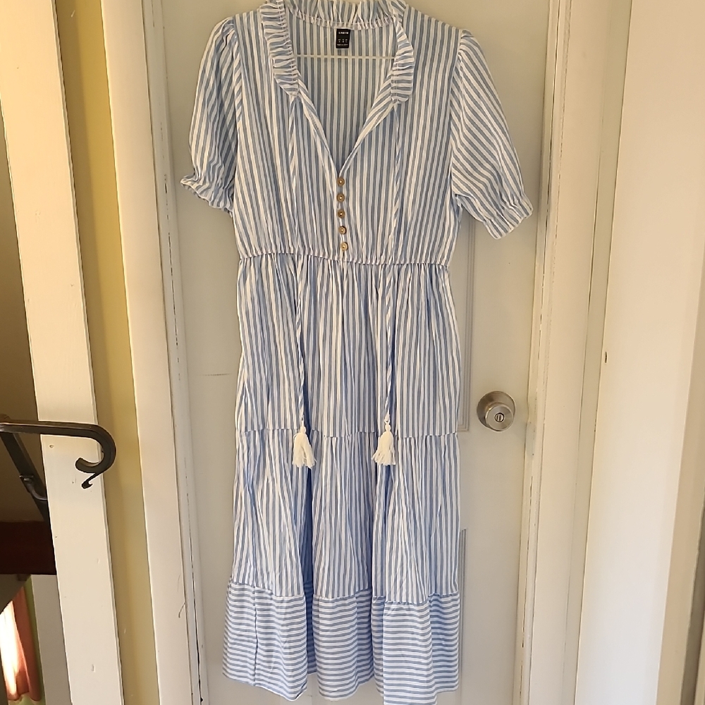 SHEIN Blue and White Striped Midi Dress